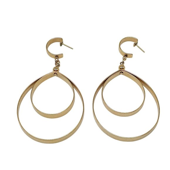 Gold Tone Napier Double Loop Drop Earrings With Stud Back Closure - Picture 1 of 5
